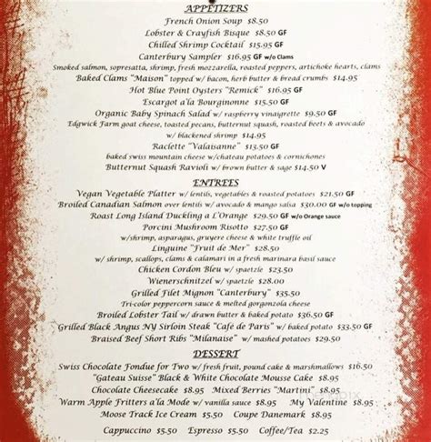 canterbury inn cornwall ny menu